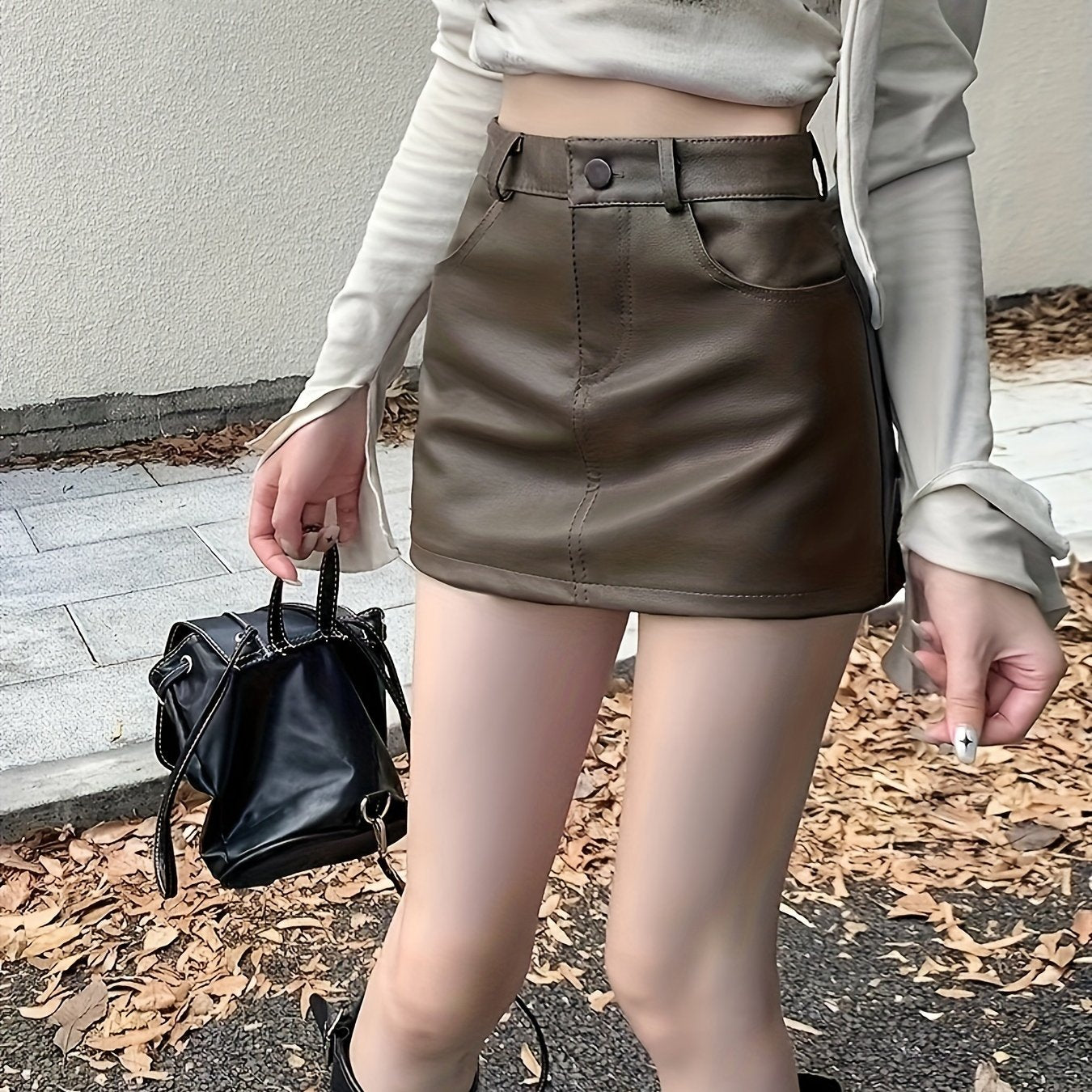 High-Waisted Leather A-Line Mini Skirt