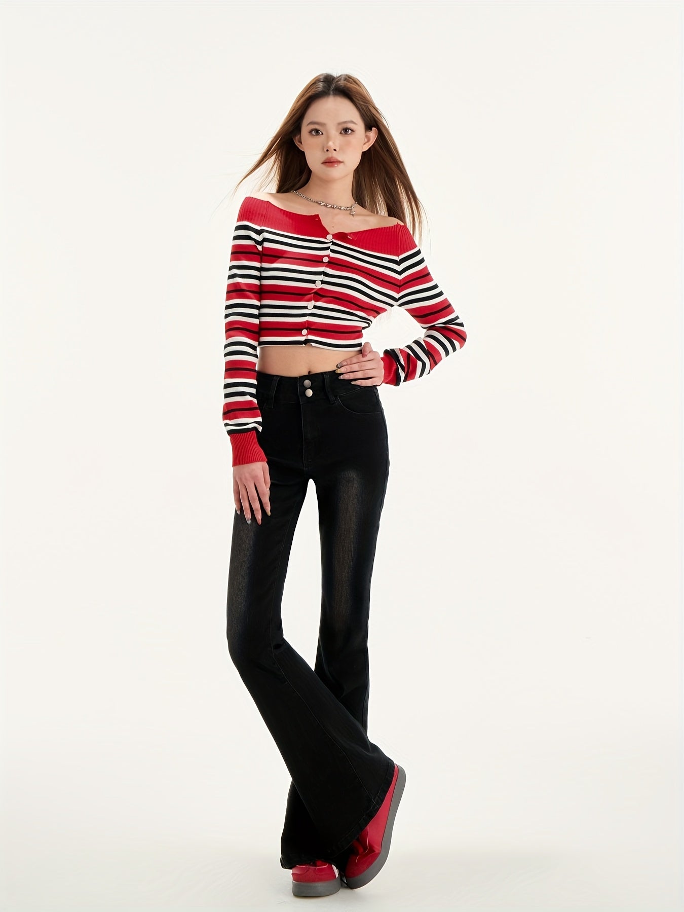 High-Waist Stretch Flare Jeans