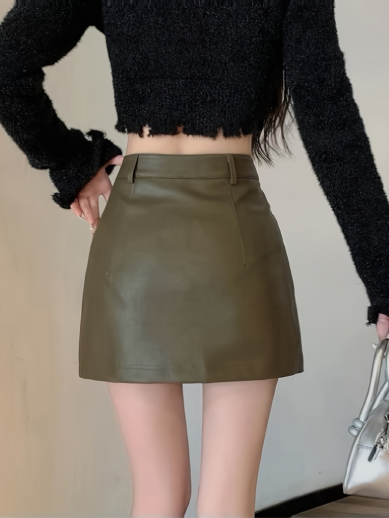 High-Waisted Leather A-Line Mini Skirt