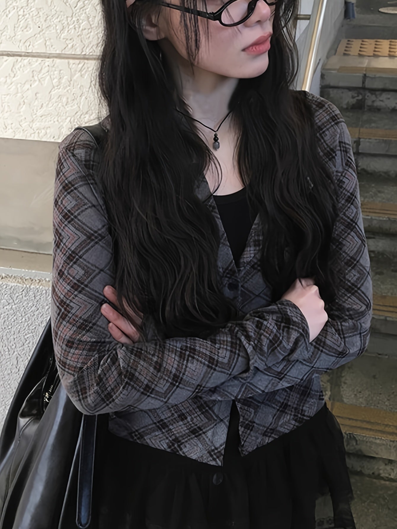 Y2K Rhombus Plaid Blazer