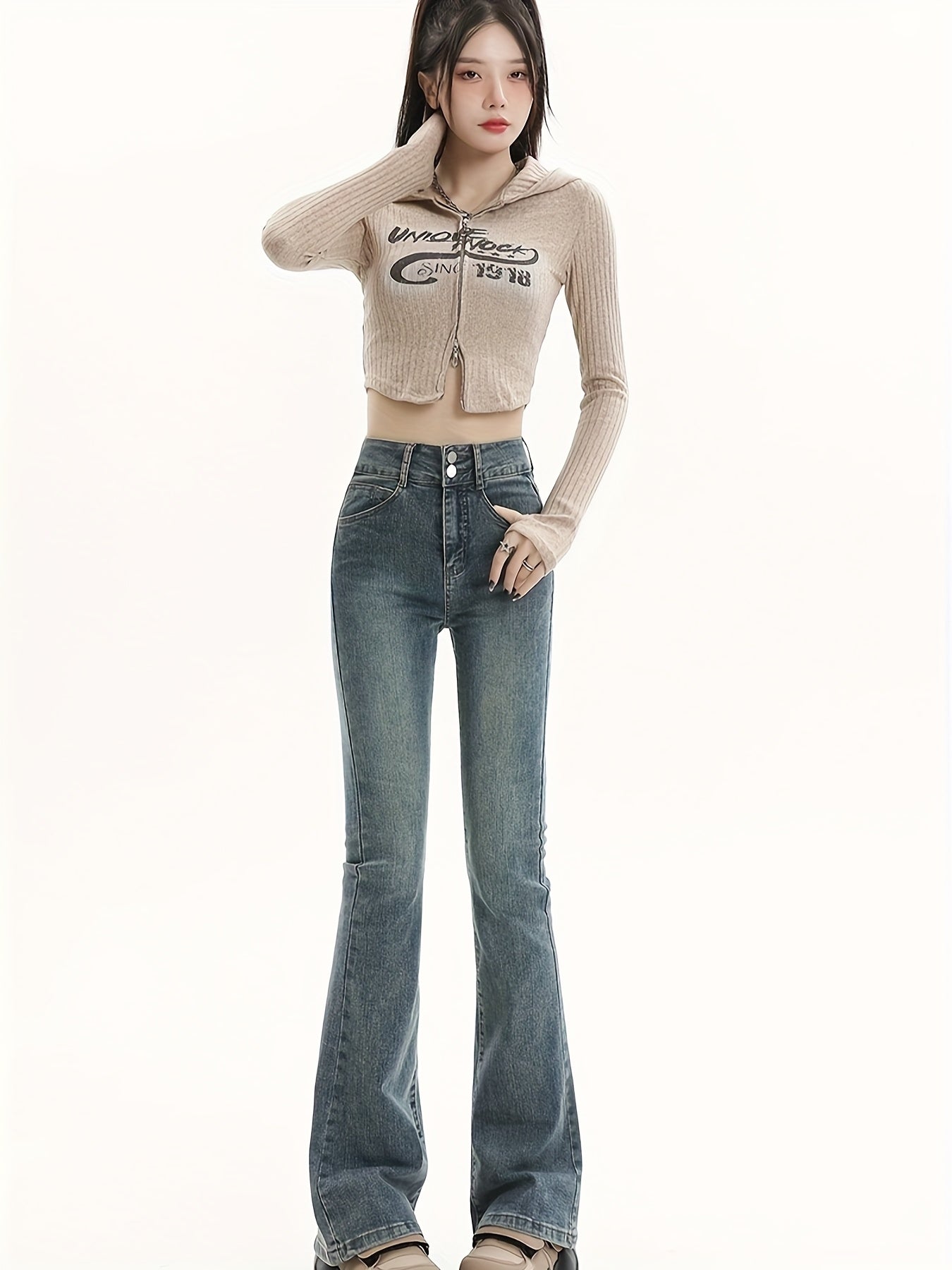 High-Waist Stretch Flare Jeans