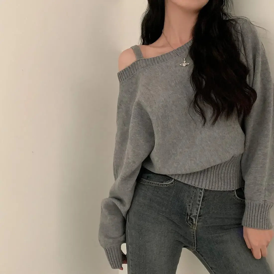 OffThe Shoulder Tankbatwing Sleeve Knitted Top