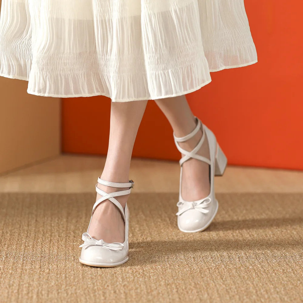 Red Mary Jane Pumps Thick High Heels Shoes