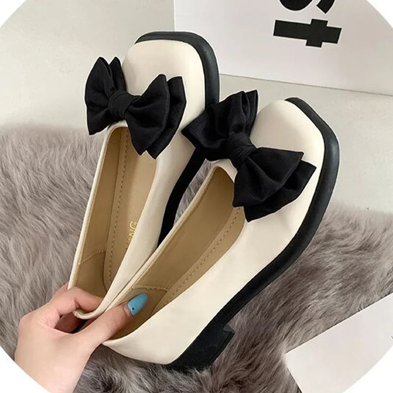Bow Mary Janes Shoes Casual High Heels Shoes