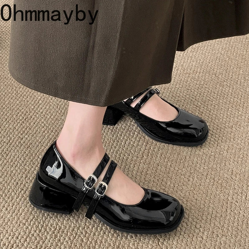 Designer Spring Patent Leather Mary Jane Shoes