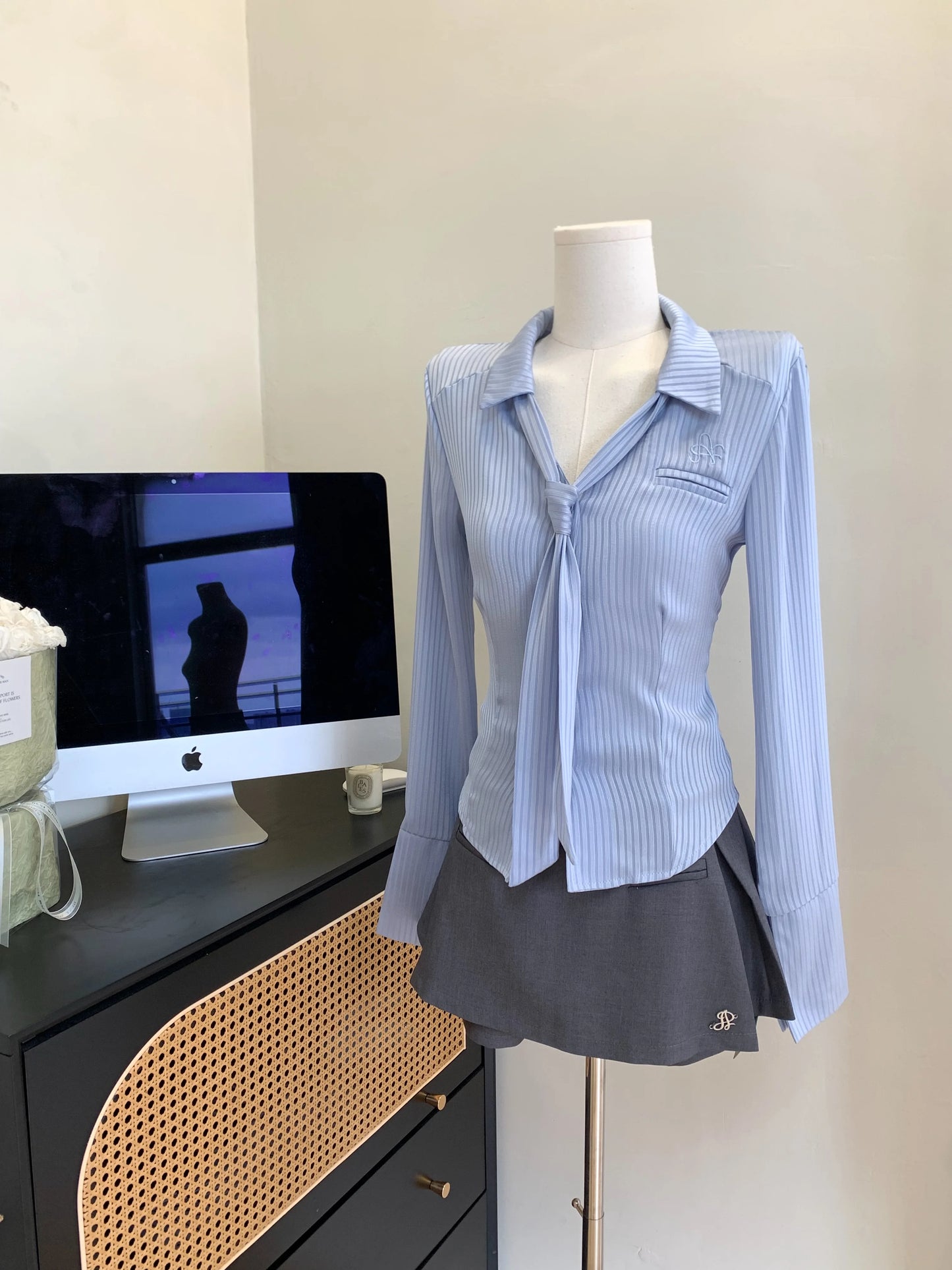 Versatile Blue Pink Tie shirt Fashion