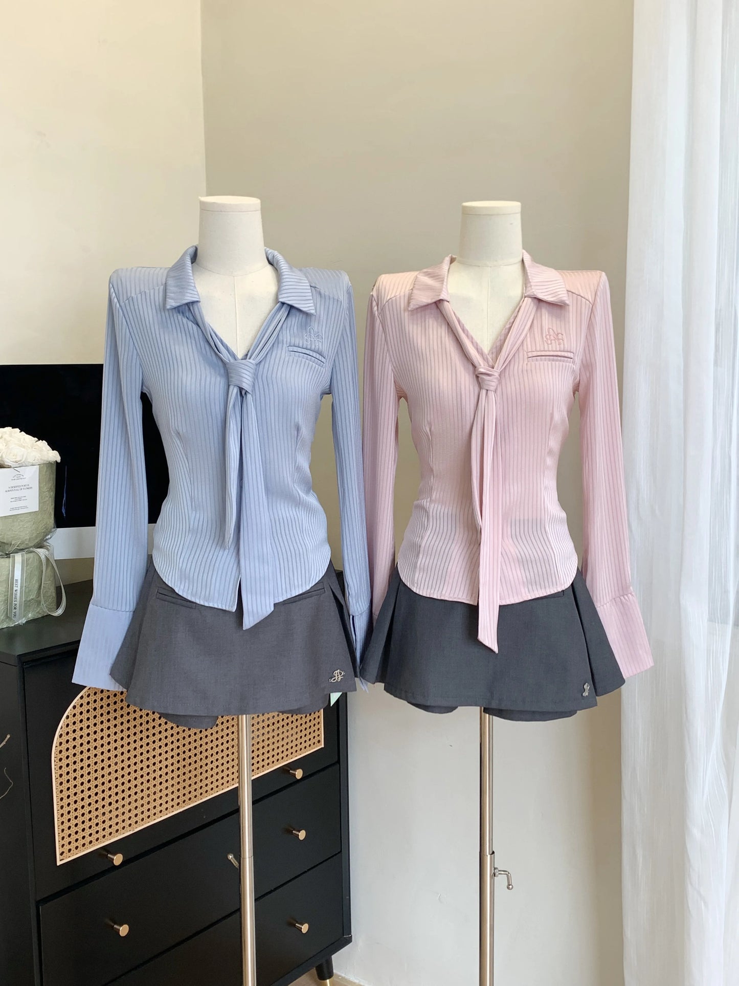 Versatile Blue Pink Tie shirt Fashion