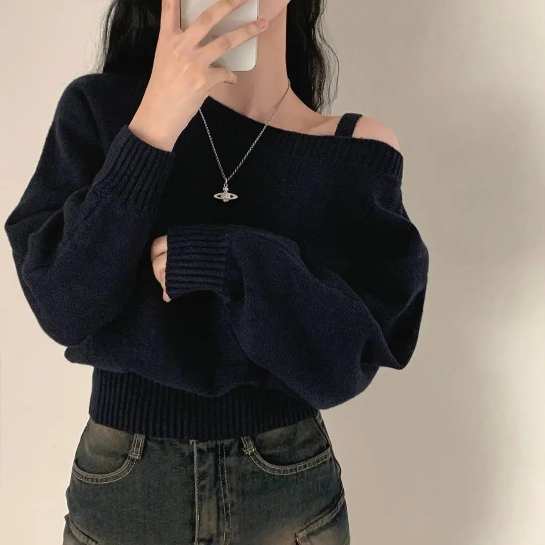 OffThe Shoulder Tankbatwing Sleeve Knitted Top