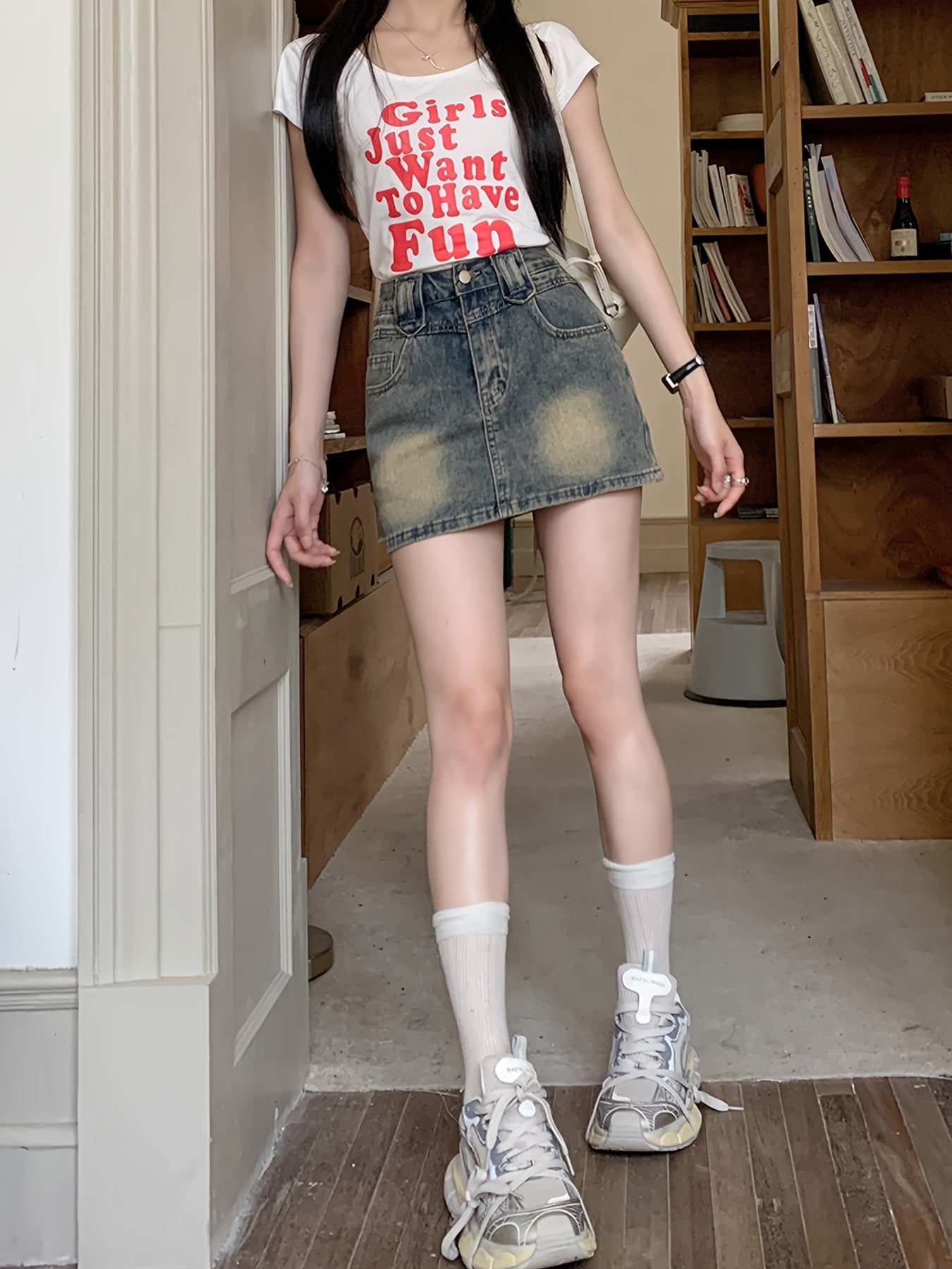 Distressed Washed Slash Pocket Retro Style
