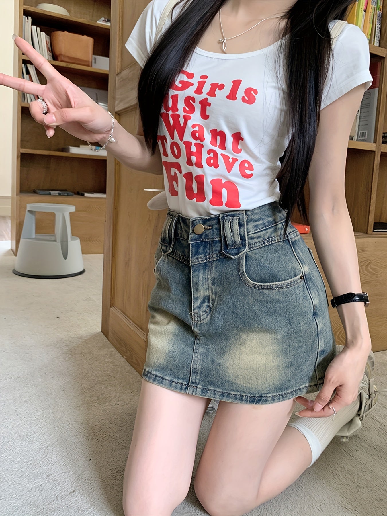 Distressed Washed Slash Pocket Retro Style