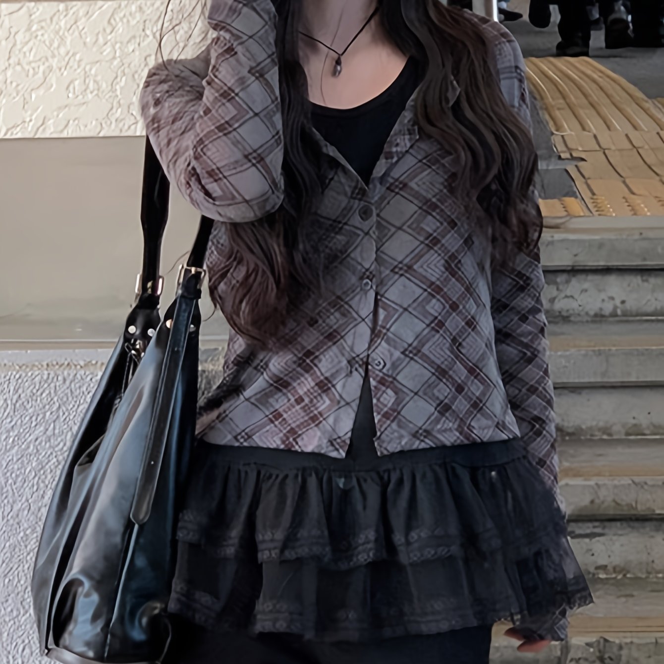 Y2K Rhombus Plaid Blazer