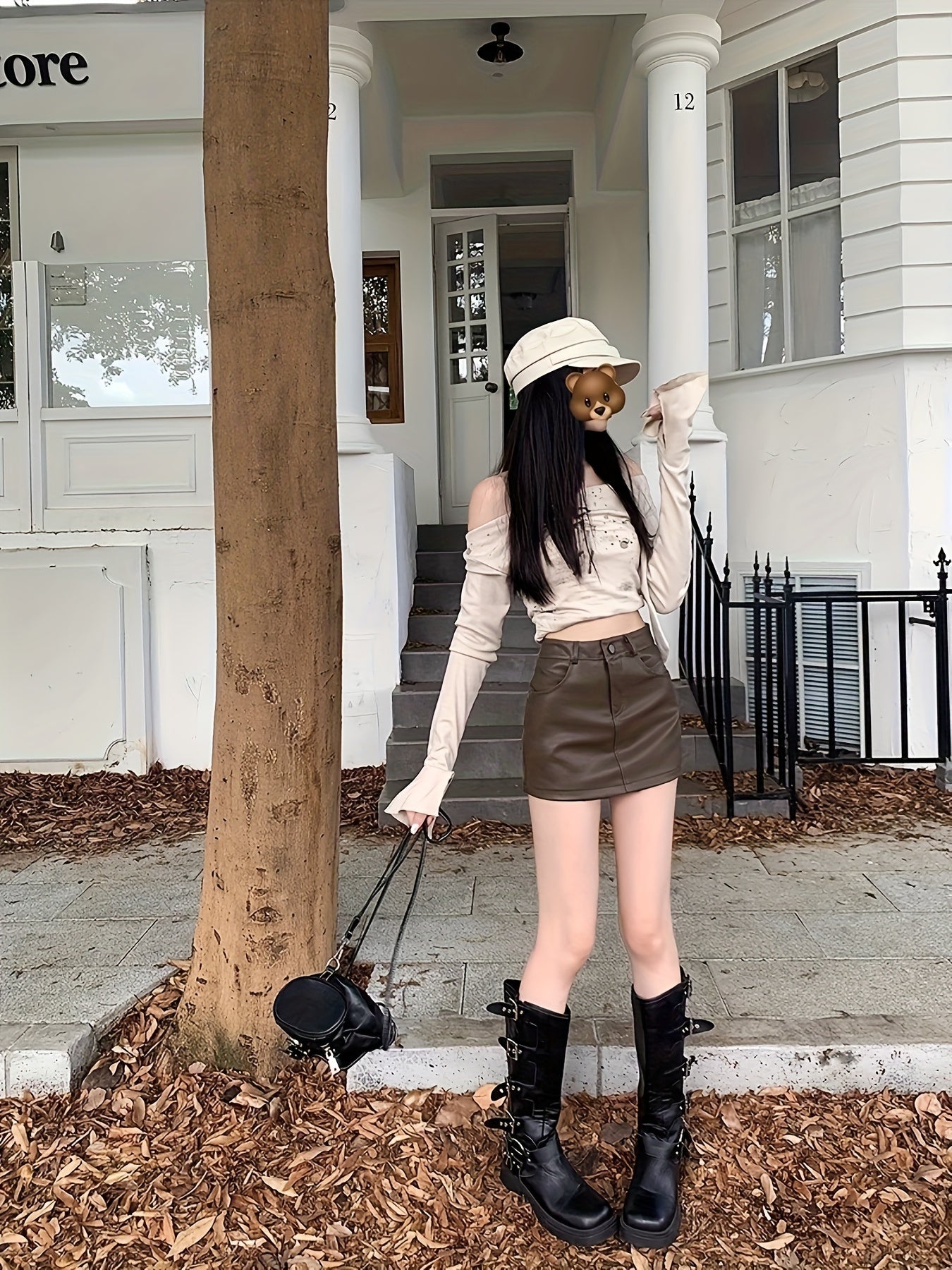 High-Waisted Leather A-Line Mini Skirt