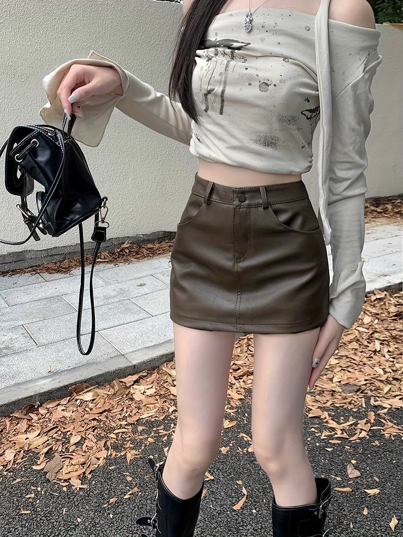 High-Waisted Leather A-Line Mini Skirt