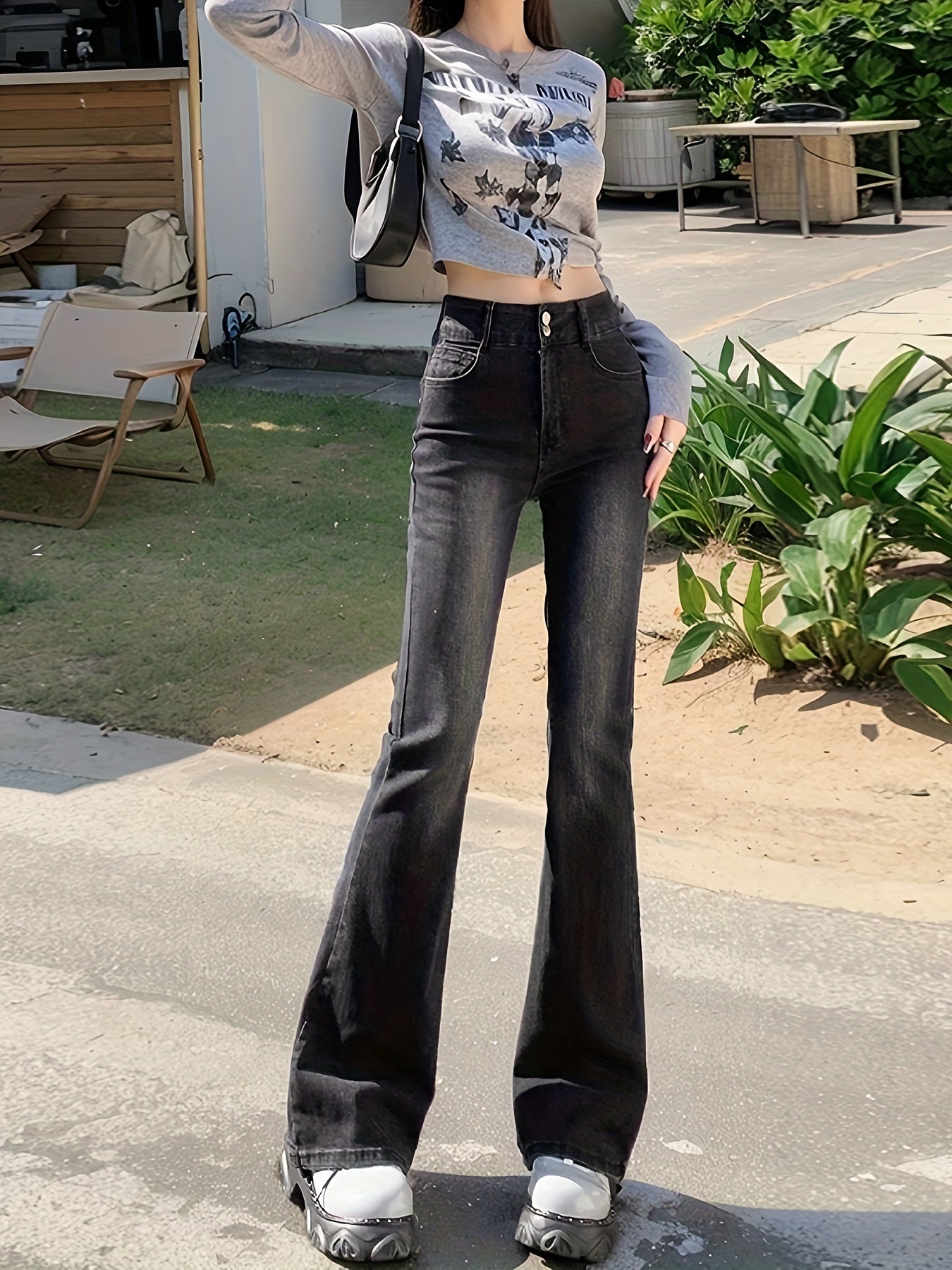 High-Waist Stretch Flare Jeans