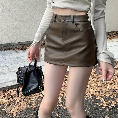 High-Waisted Leather A-Line Mini Skirt
