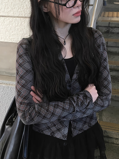 Y2K Rhombus Plaid Blazer
