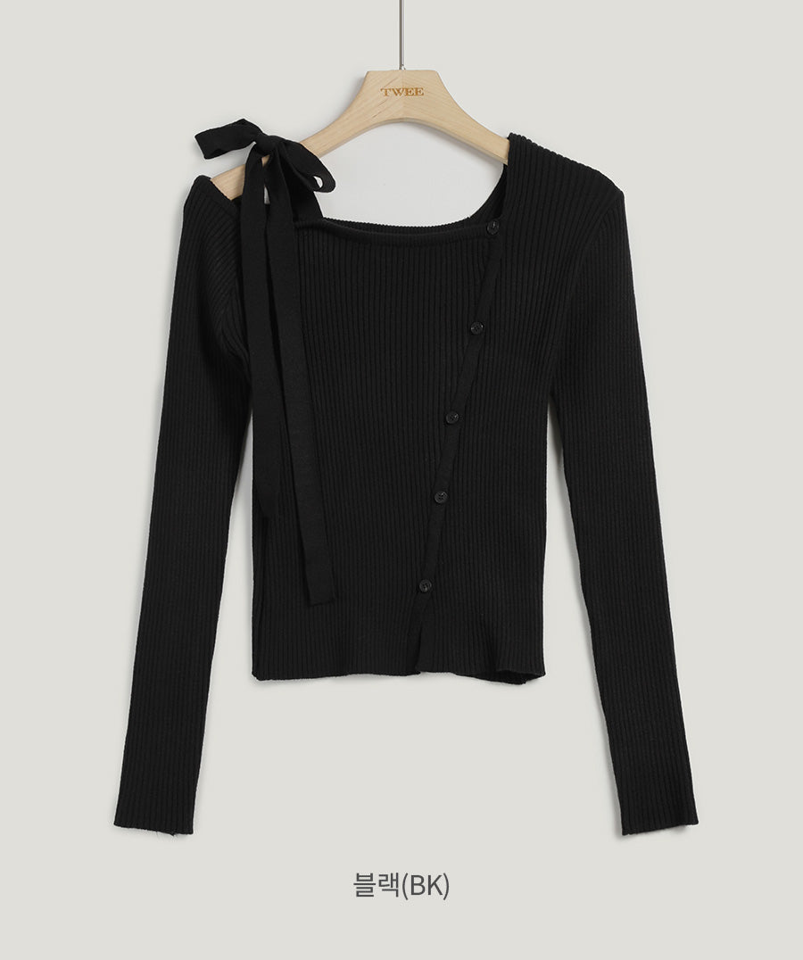 [TWEE] Late One-Shoulder Strap Asymmetrical Knit-5