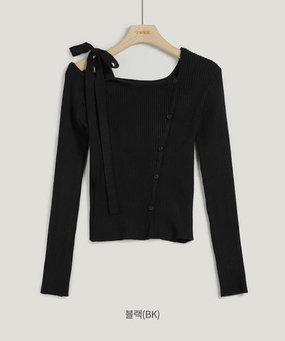 [TWEE] Late One-Shoulder Strap Asymmetrical Knit-5