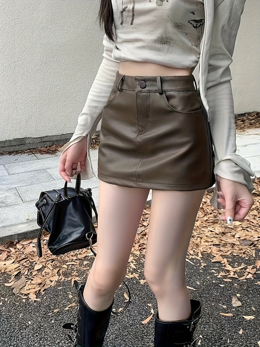 High-Waisted Leather A-Line Mini Skirt