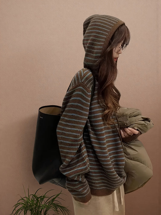 Minimalist Striped Hooded Sweater