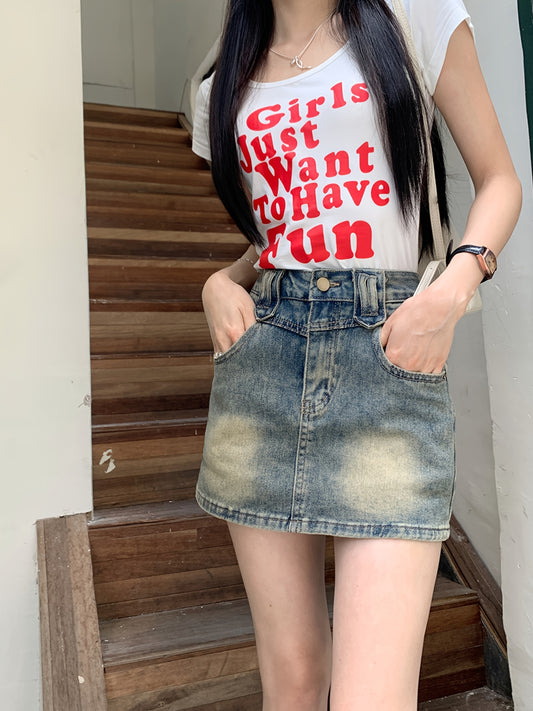 Distressed Washed Slash Pocket Retro Style