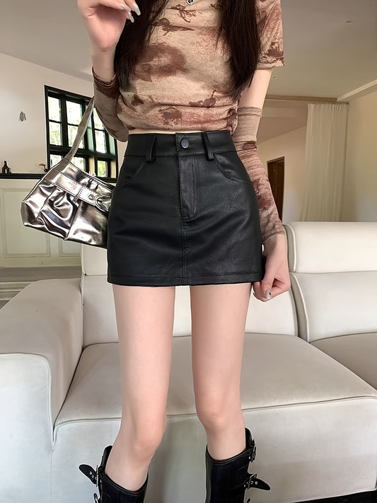 High-Waisted Leather A-Line Mini Skirt