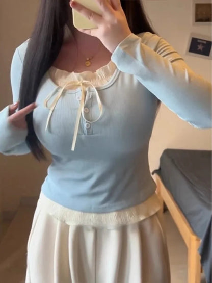 plus Size U-Ne Splice Fake Two Piece High-End Feeling Top