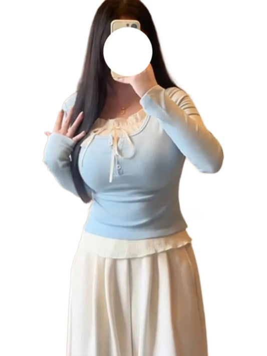 plus Size U-Ne Splice Fake Two Piece High-End Feeling Top