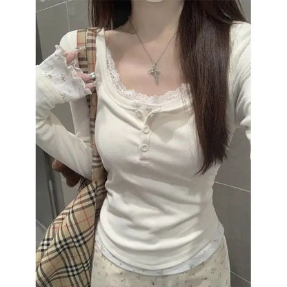 Sle Long Sve Lace Splice Slim Fit Tirt