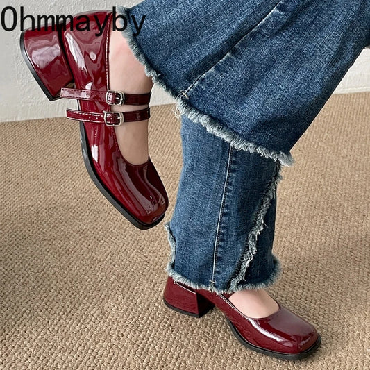 Designer Spring Patent Leather Mary Jane Shoes