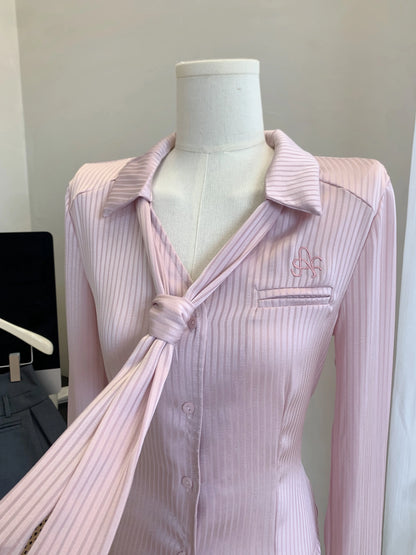 Versatile Blue Pink Tie shirt Fashion