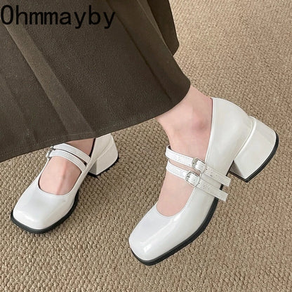 Designer Spring Patent Leather Mary Jane Shoes