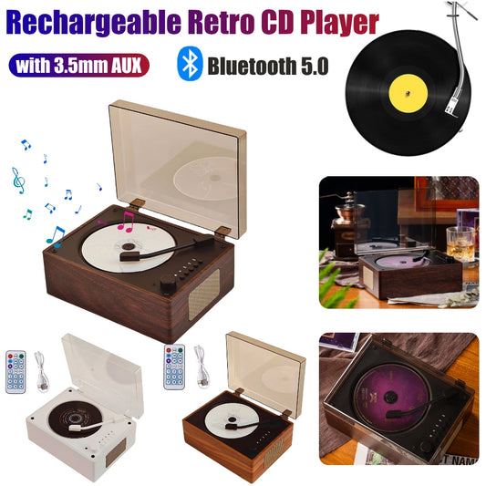 Retro CD Player Rechargeable Wireless Bluetooth 5.0 Speaker