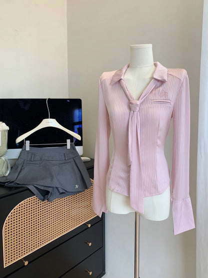Versatile Blue Pink Tie shirt Fashion