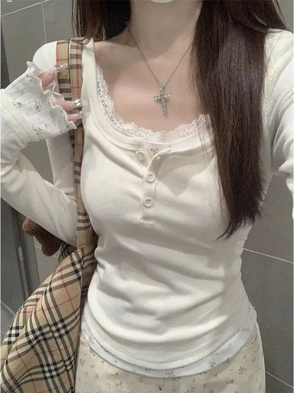 Sle Long Sve Lace Splice Slim Fit Tirt