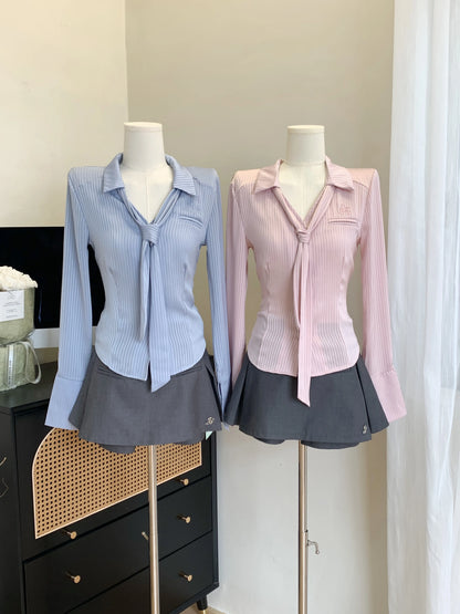 Versatile Blue Pink Tie shirt Fashion