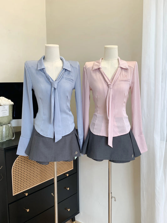 Versatile Blue Pink Tie shirt Fashion