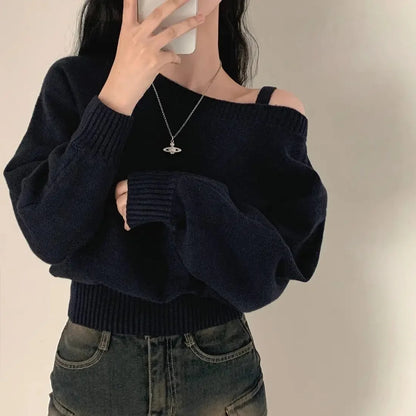 OffThe Shoulder Tankbatwing Sleeve Knitted Top