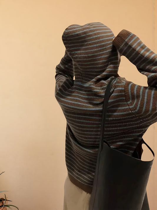 Minimalist Striped Hooded Sweater