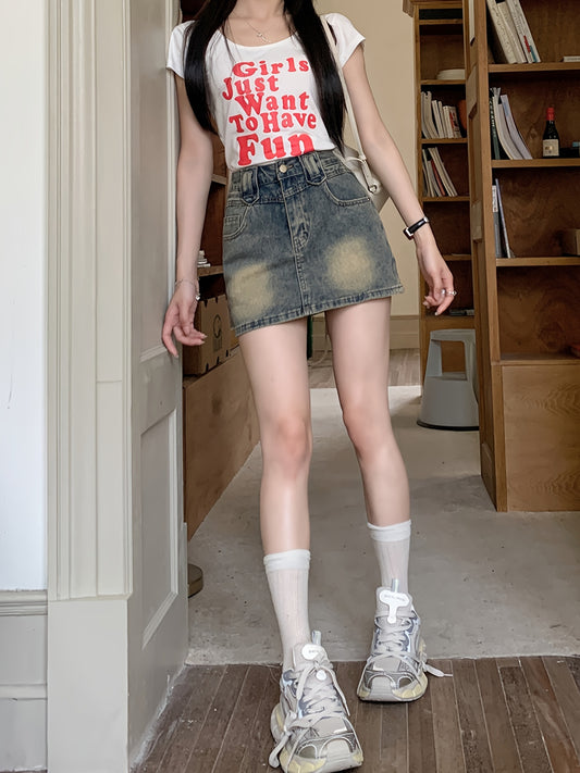 Distressed Washed Slash Pocket Retro Style
