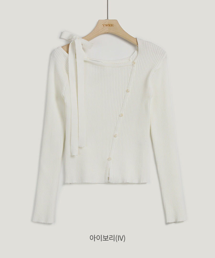 [TWEE] Late One-Shoulder Strap Asymmetrical Knit-6