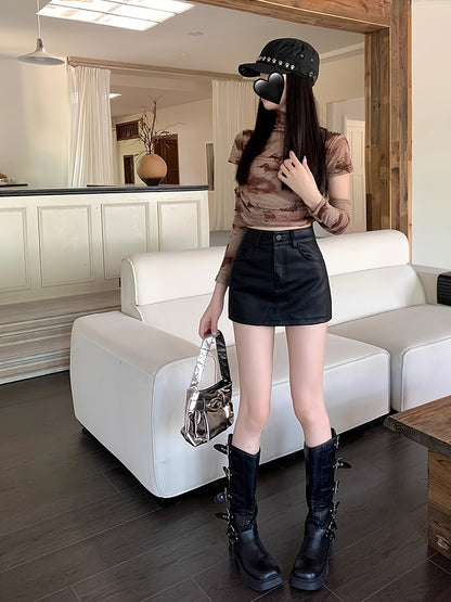 High-Waisted Leather A-Line Mini Skirt